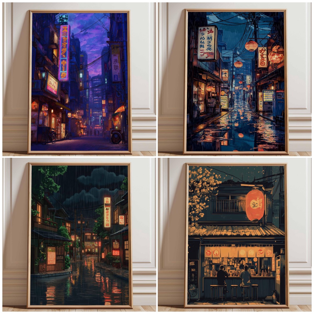 Home Decor Tokyo - โปสเตอร์พิมพ์ลายถนนโตเกียวแบบนีออน, ศิลปะตกแต่งผนังเมืองยามค่ำคืนสไตล์ไซเบอร์พังก์, ของตกแต่งแสงไฟในเมืองสไตล์ญี่ปุ่น, ของตกแต่งบ้านสไตล์อนิเมะล้ำยุค
