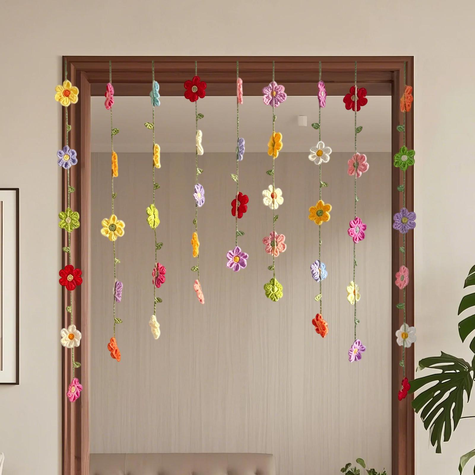 Home Decor Garland - พวงมาลัยโครเชต์ตกแต่งผนังสำหรับงานปาร์ตี้ ฉากหลังดอกไม้ฤดูใบไม้ผลิ สำหรับตกแต่งบ้าน ห้องนอน งานวันเกิด งานแต่งงาน