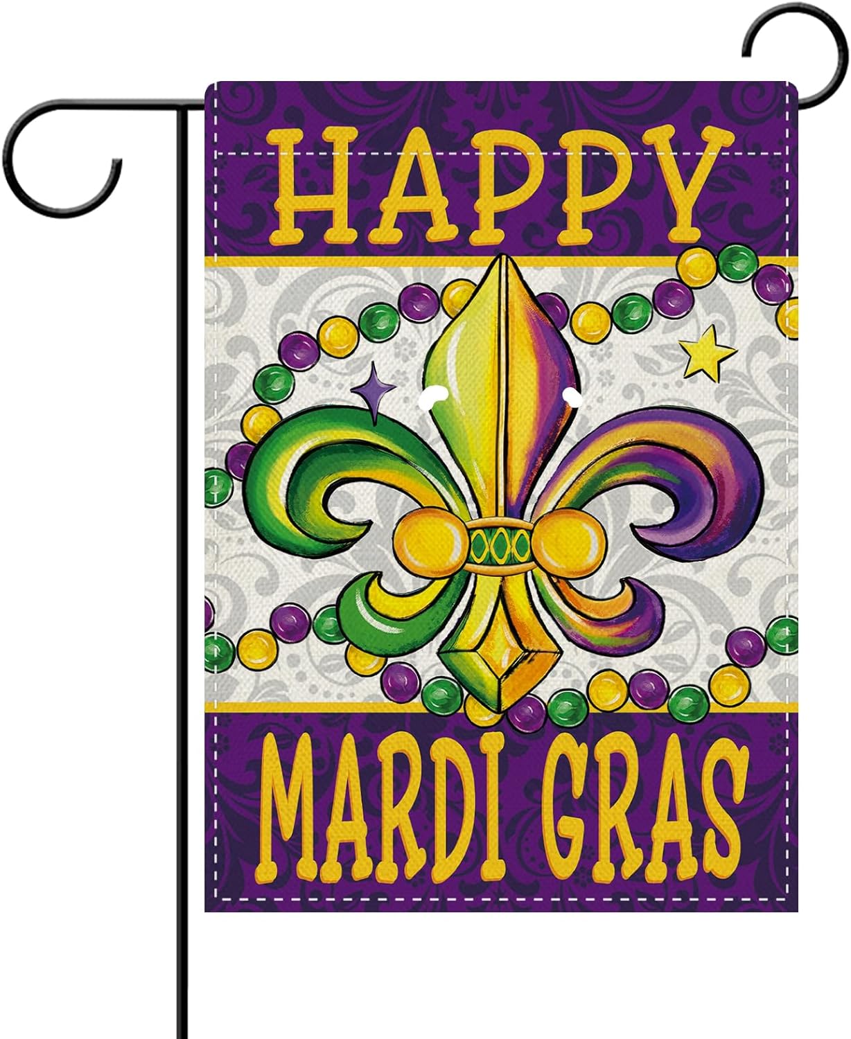 Home Decor New Orleans - ธงตกแต่งสวนลายดอกเฟลอร์ เดอ ลิส สำหรับงานมาร์ดิกราส์ ดีเรนสัน แฮปปี้