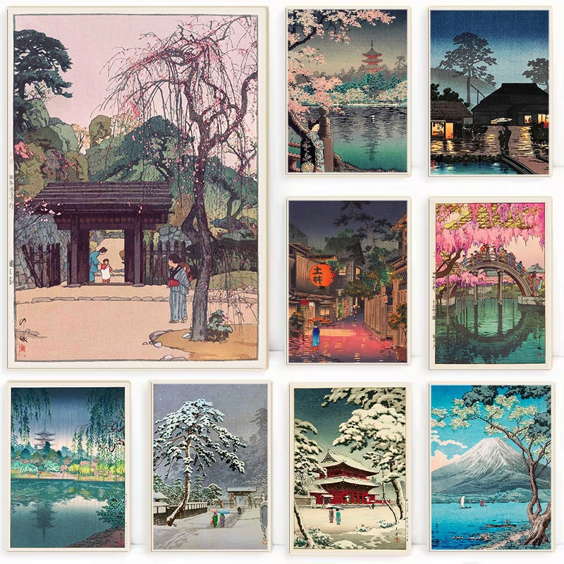 Home Decor Tokyo - ภาพพิมพ์ย้อนยุคสไตล์อุคิโยเอะแบบดั้งเดิมของญี่ปุ่น โปสเตอร์โตเกียว ภาพประกอบญี่ปุ่น ภาพวิวทิวทัศน์ ภาพวาดบนผ้าใบ ศิลปะติดผนังสำหรับตกแต่งห้องนั่งเล่นและบ้าน