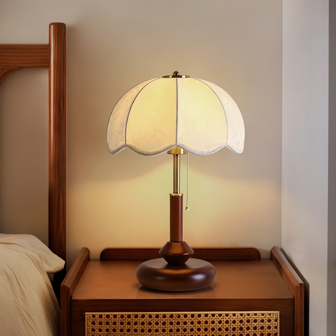 Home Decor Lighting - โคมไฟตั้งโต๊ะทรงโดมแบบวินเทจ สำหรับห้องนอน โต๊ะข้างเตียง ห้องทำงาน ทางเข้าบ้าน พร้อมสายดึงแบบเรโทร