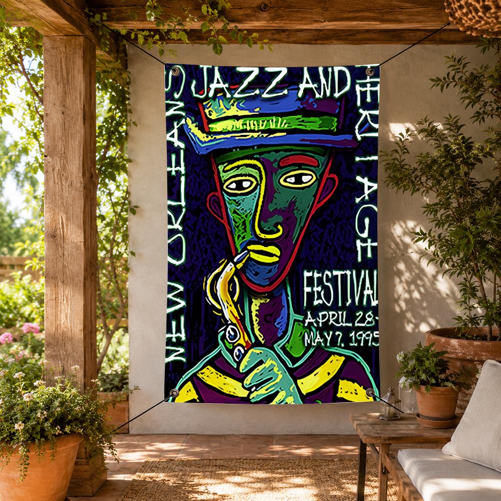 Home Decor New Orleans - ธงตกแต่งเทศกาลนิวออร์ลีนส์แจ๊สเฟสติวัล สำหรับตกแต่งผนังภายในและภายนอกบ้าน สวน สนาม ระเบียง ลานบ้าน