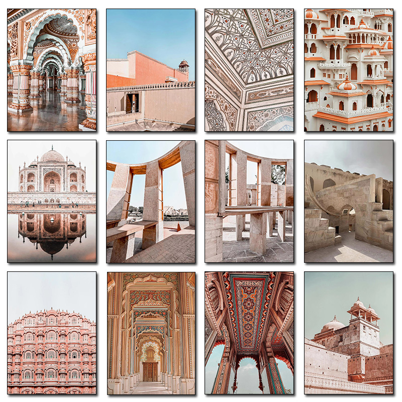 Home Decor Jaipur - พระราชวังสถาบันวิจัยดาราศาสตร์สไตล์อินเดีย จาไปร สถาปัตยกรรม โปสเตอร์ศิลปะสำหรับนักท่องเที่ยว ภาพวาดบนผ้าใบ ศิลปะติดผนัง