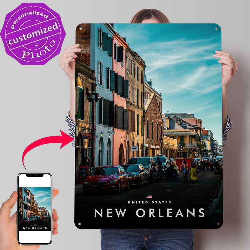 Home Decor New Orleans - โปสเตอร์พิมพ์ลายวิวถนนนิวออร์ลีนส์ งานศิลปะตกแต่งผนังแบบกำหนดเอง ป้ายโลหะวินเทจย้อนยุคสำหรับตกแต่งบ้าน