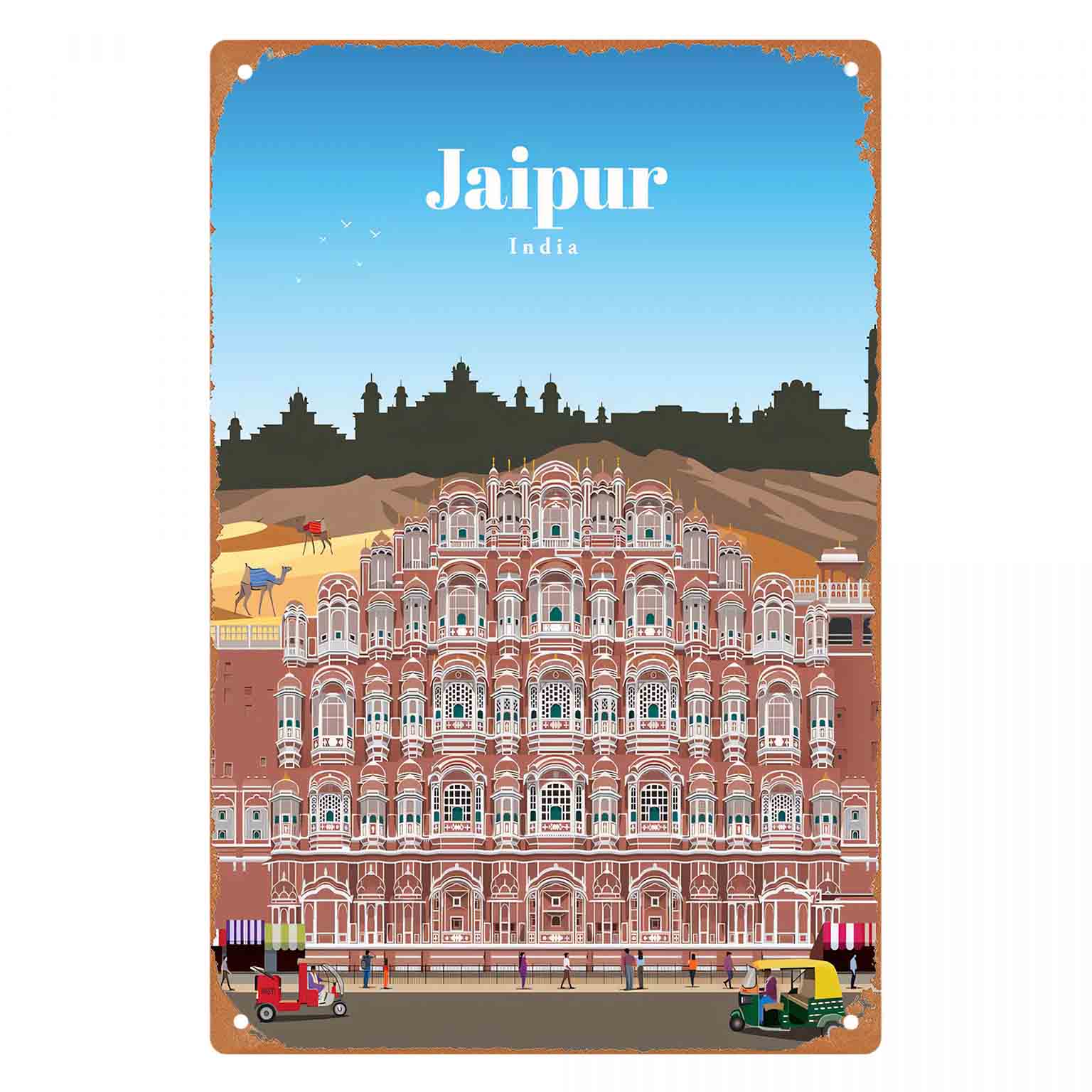 Home Decor Jaipur - ป้ายโลหะตกแต่งผนังรูปอาคารฮาวา มาฮาล 2 มิติ 1 ชิ้น