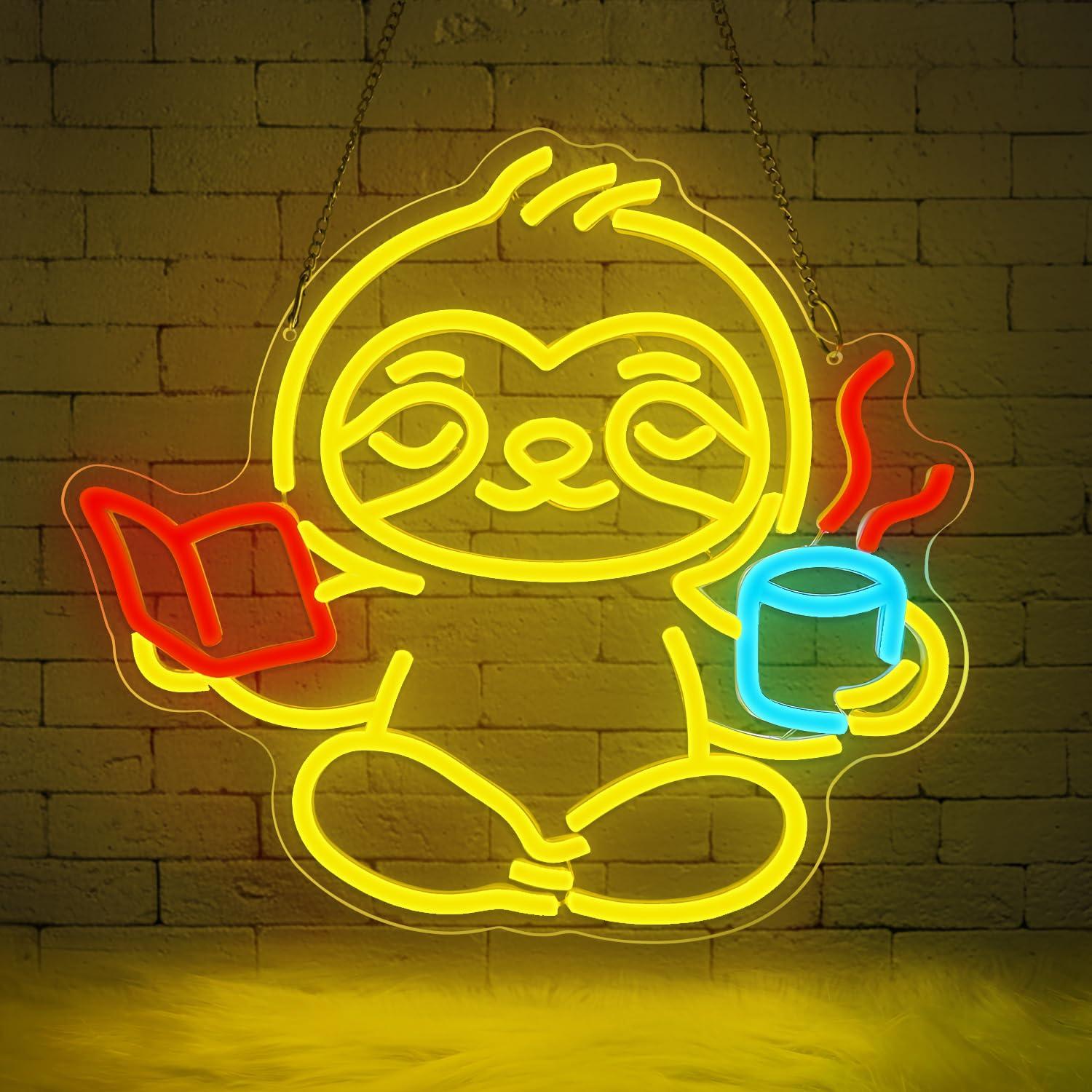 Home Decor Lighting - ป้ายไฟนีออนรูปสลอธ ไฟ LED ปรับความสว่างได้ ใช้พอร์ต USB