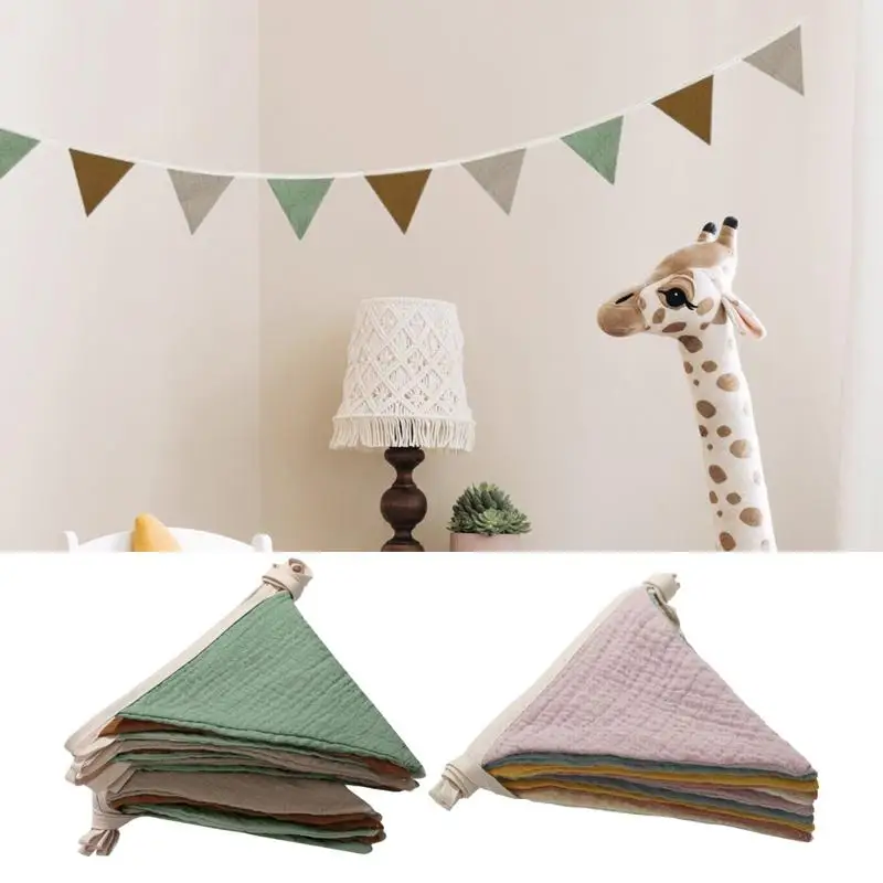 Home Decor Garland - ธงแบนเนอร์ธงเนอสเซอรี่ Bunting ธงแบนเนอร์ล้างทําความสะอาดได้ผ้าฝ้ายสามเหลี่ยมธง Garlands สําหรับห้องนั่งเล่นและห้องนอน
