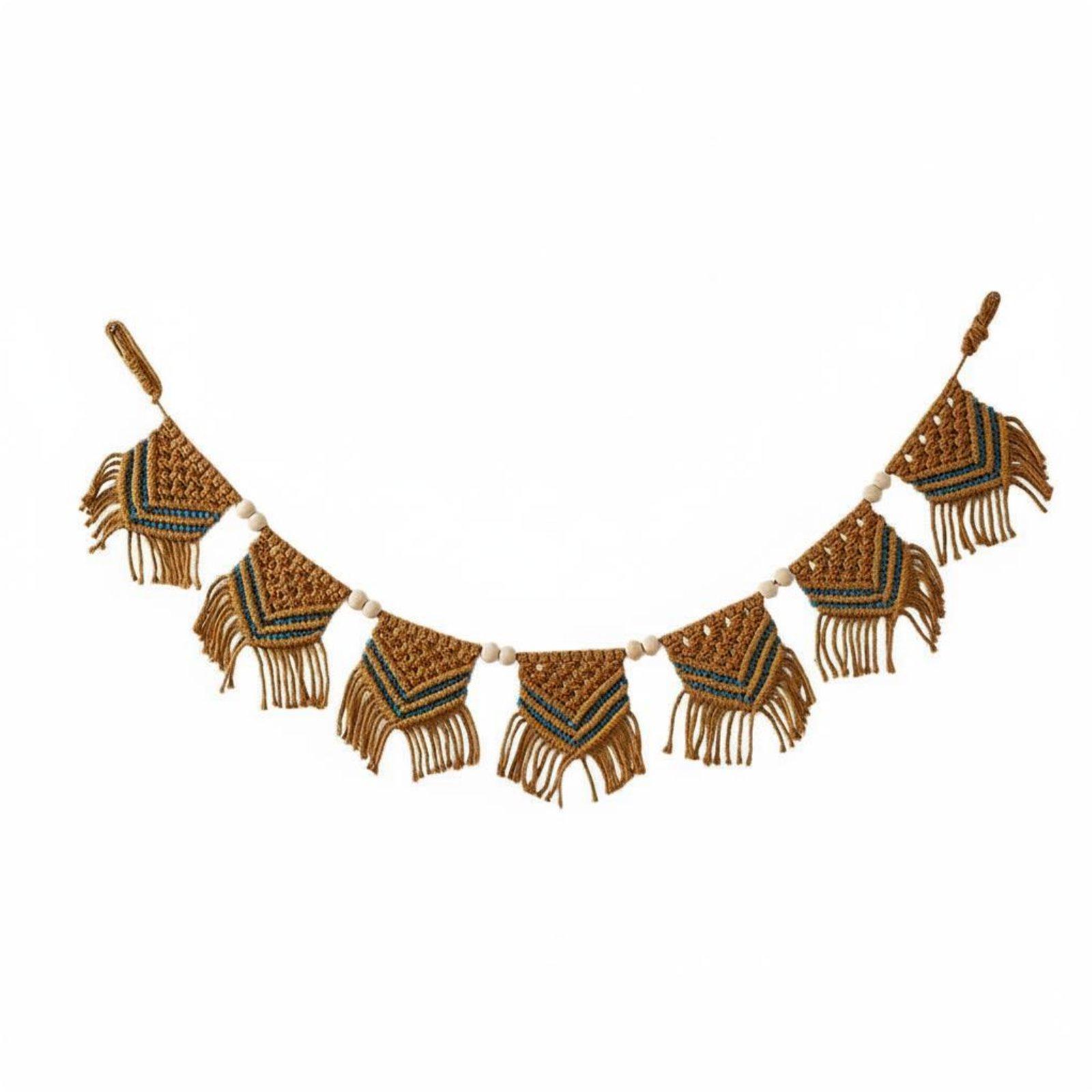 Home Decor Garland - พรมผ้าฝ้ายลายโบฮีเมียนพร้อมพู่ห้อย ตกแต่งผนังแบบทอ แบนเนอร์แขวนผนังสำหรับตกแต่งบ้านให้ดูอบอุ่น