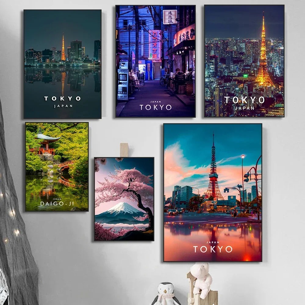 Home Decor Tokyo - ภาพวาดบนผืนผ้าใบศิลปะติดผนังญี่ปุ่นสถานที่ท่องเที่ยวชื่อดังโปสเตอร์โตเกียวทาวเวอร์ไนท์ฟูจิยามะญี่ปุ่นภาพพิมพ์สำหรับตกแต่งบ้าน