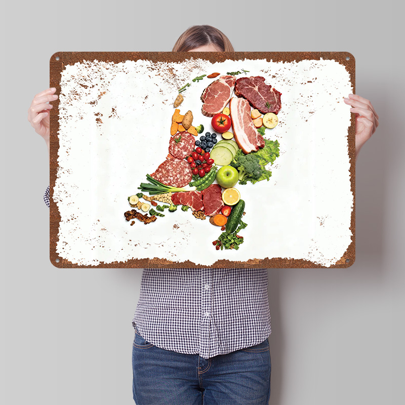 Home Decor Netherlands - แผนที่อาหารของเนเธอร์แลนด์ ทำจากเนื้อสัตว์ ของตกแต่งบ้าน ผัก ของตกแต่งห้องน้ำ โปสเตอร์ห้องแมนเคฟติดผนัง
