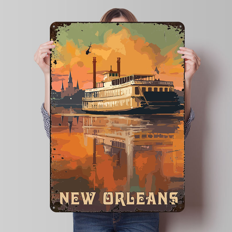 Home Decor New Orleans - โปสเตอร์พิมพ์ลายท่องเที่ยวนิวออร์ลีนส์ งานศิลปะตกแต่งผนังแบบกำหนดเองได้ ป้ายโลหะสไตล์เรโทรวินเทจ สำหรับตกแต่งบ้าน ห้องพัก และสวน