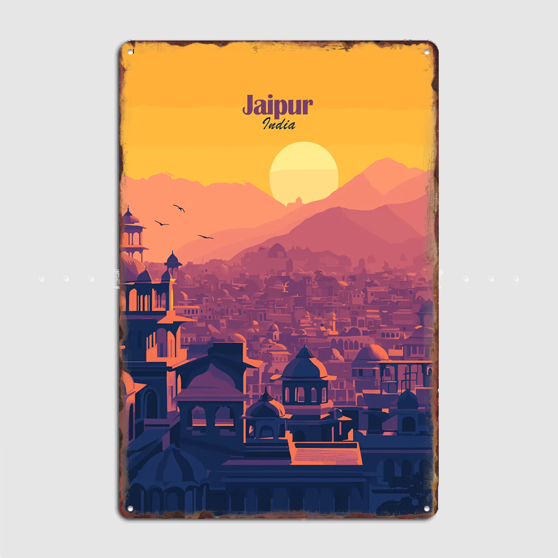 Home Decor Jaipur - วิวเมืองเจไพร์ พระอาทิตย์ตก ทิวทัศน์การเดินทาง โปสเตอร์ ร้านเรโทร คลับ