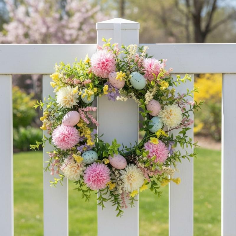 Home Decor Garland - QX2E พวงหรีดตกแต่งอีสเตอร์ไข่หลากสีสันประตูดอกไม้ประดับเทศกาลสำเนียง