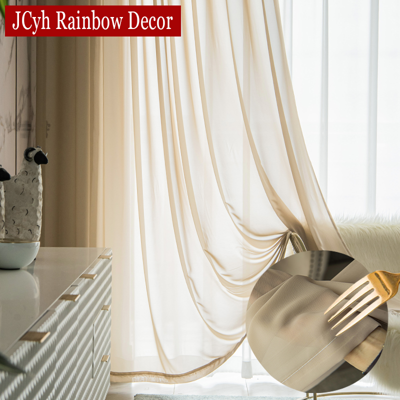 Home Decor Window Blinds - ผ้าม่านTulleสําหรับห้องนั่งเล่นห้องนอนหนาสีน้ําตาลSheerผ้าม่านสําหรับหน้าต่างVoile Rideaux Ready-Madeเส้นด้ายแรเงา