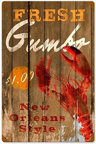 Home Decor New Orleans - ป้ายโลหะวินเทจ ตกแต่งสไตล์เก๋ไก๋ โปสเตอร์ลายกัมโบ นิวออร์ลีนส์ ล็อบสเตอร์ สำหรับร้านค้า