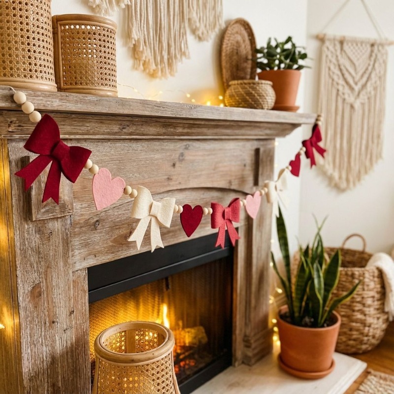 พวงมาลัยรูปหัวใจสีแดงชมพูแบบให - Home Decor Garland บทวิจารณ์และราคา