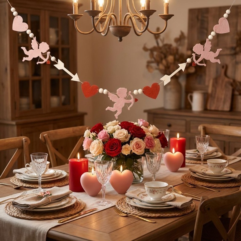 พวงมาลัยรูปหัวใจสีแดงชมพูแบบให - Home Decor Garland บทวิจารณ์และราคา
