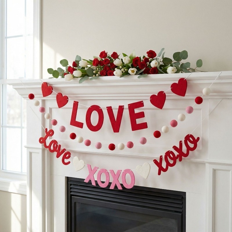 พวงมาลัยรูปหัวใจสีแดงชมพูแบบให - Home Decor Garland บทวิจารณ์และราคา