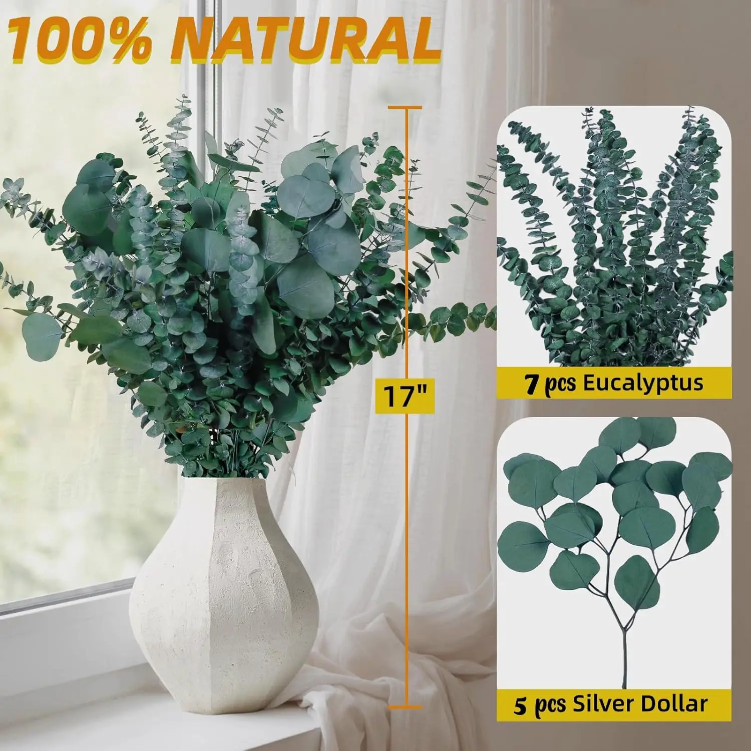 ช่อดอกยูคาลิปตัสแห้งขนาดใหญ่ 1 - Home Decor Garland บทวิจารณ์และราคา