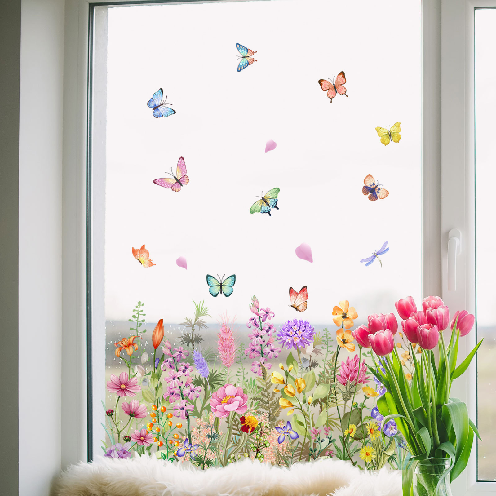 สีน้ําดอกไม้สีผีเสื้อพืชสติกเก - Home Decor Window Blinds บทวิจารณ์และราคา